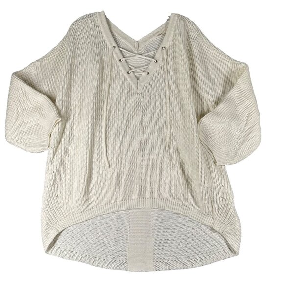 Altar'd State Sweaters - Altard State Womens M Ivory Oversized V-Neck High-Low Hem 3/4 Sleeve Sweater